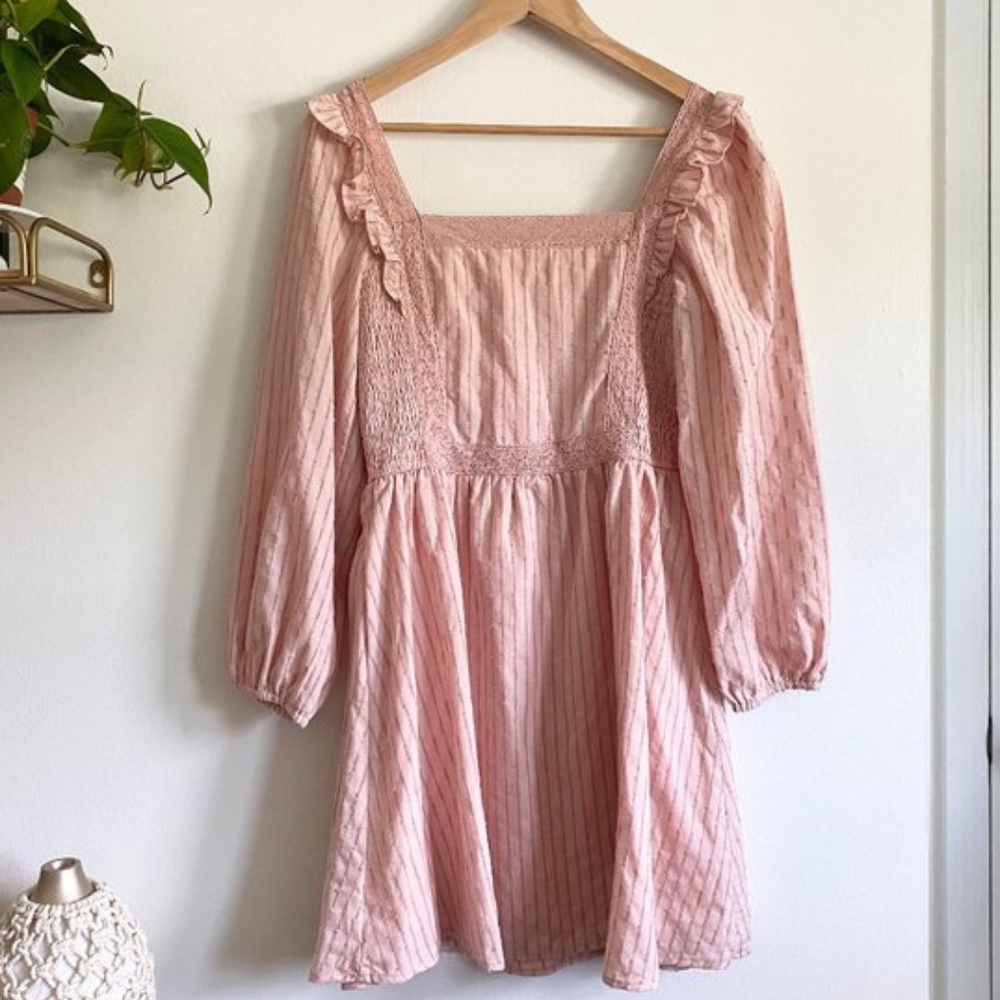 Storia Anthropogie Long Sleeve Ruffled Mini Peasant Dress